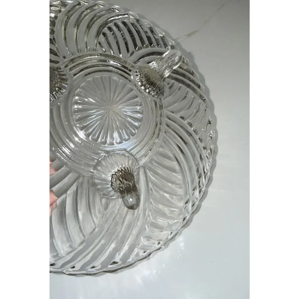 Vintage Anchor Hocking Round 3-footed Clear Swirl Pattern 8.5